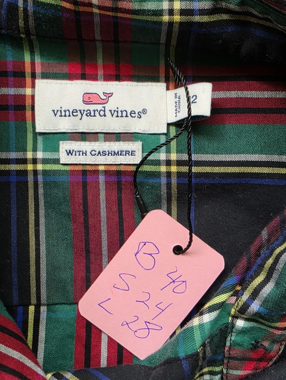 Vineyard Vines Black, Red & Green Plaid Button-Down Shirt Size 12